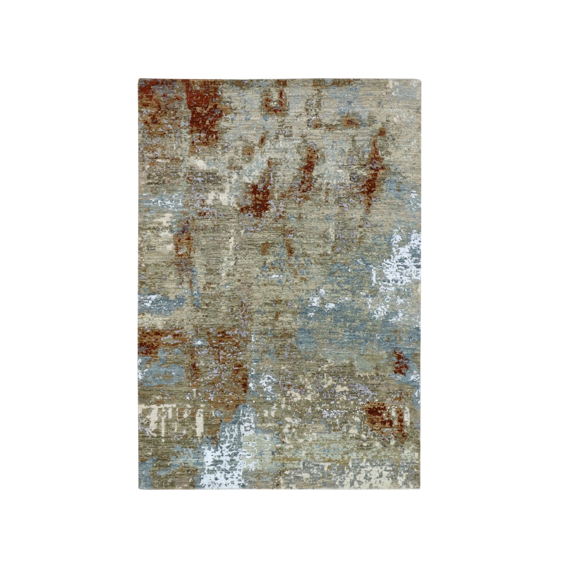 Shades of Brown with Rust, 100% Wool, Abstract with Galaxy Design, Persian Knot, Hand Knotted, Densely Woven, Oriental Rug